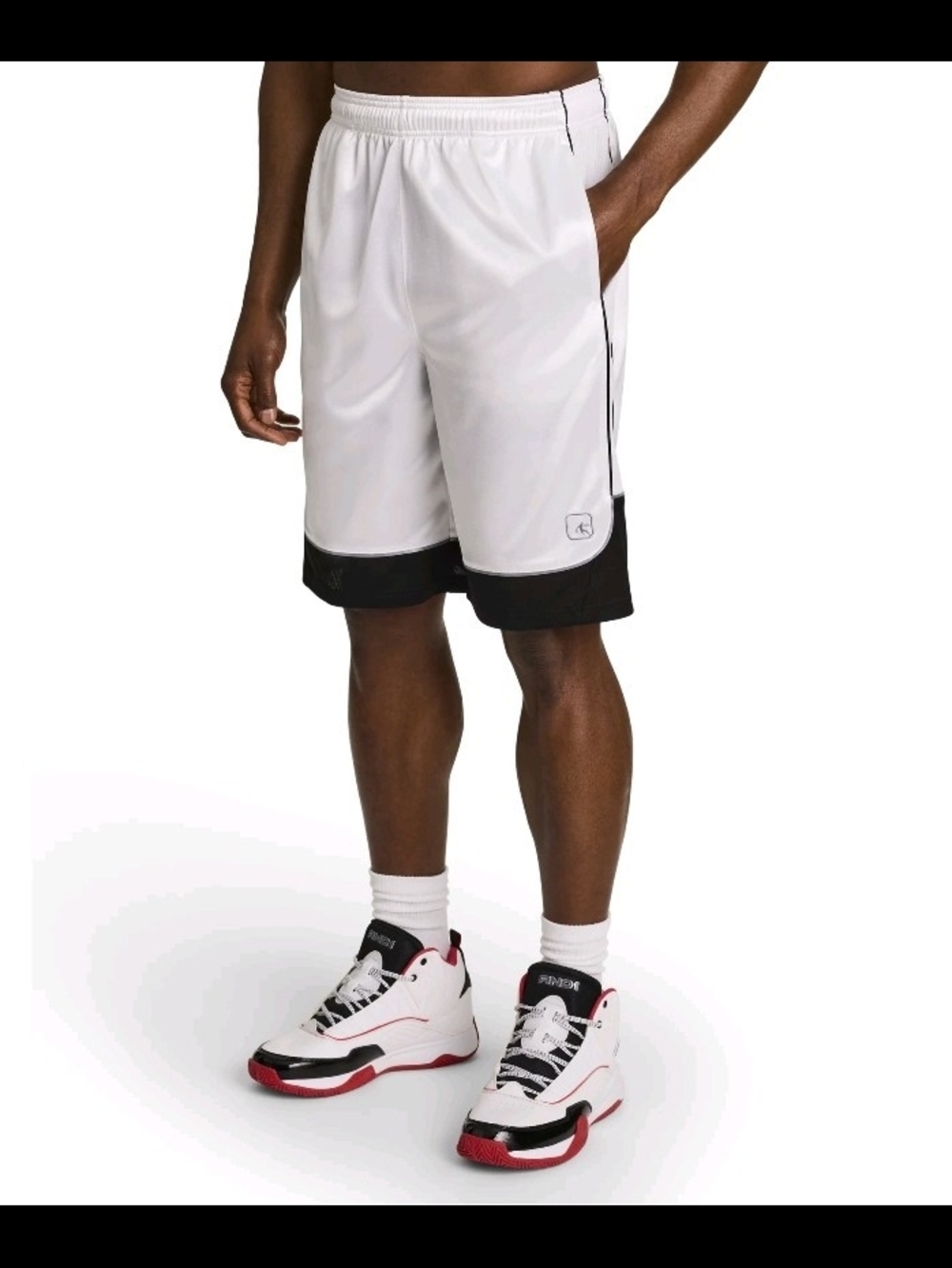 NWT AND1 Men's Home Court Basketball Shorts White Black Colorblock Athletic